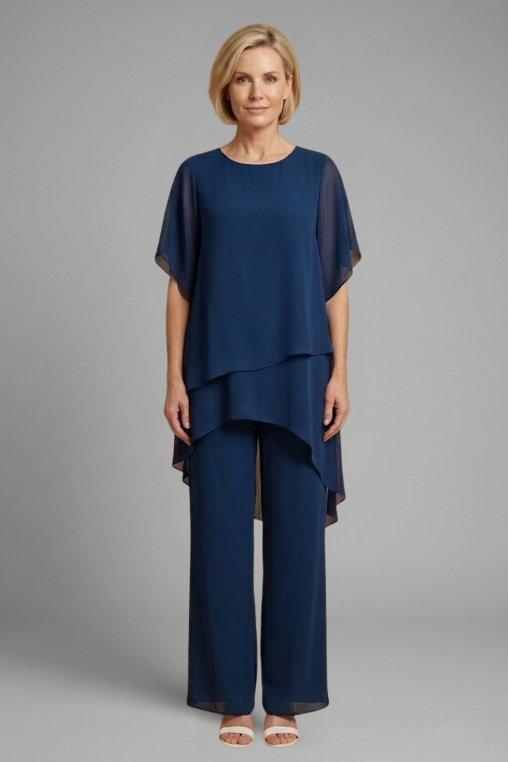 Women’s Top and Trousers Set with Asymmetric Hem and Wide Legs