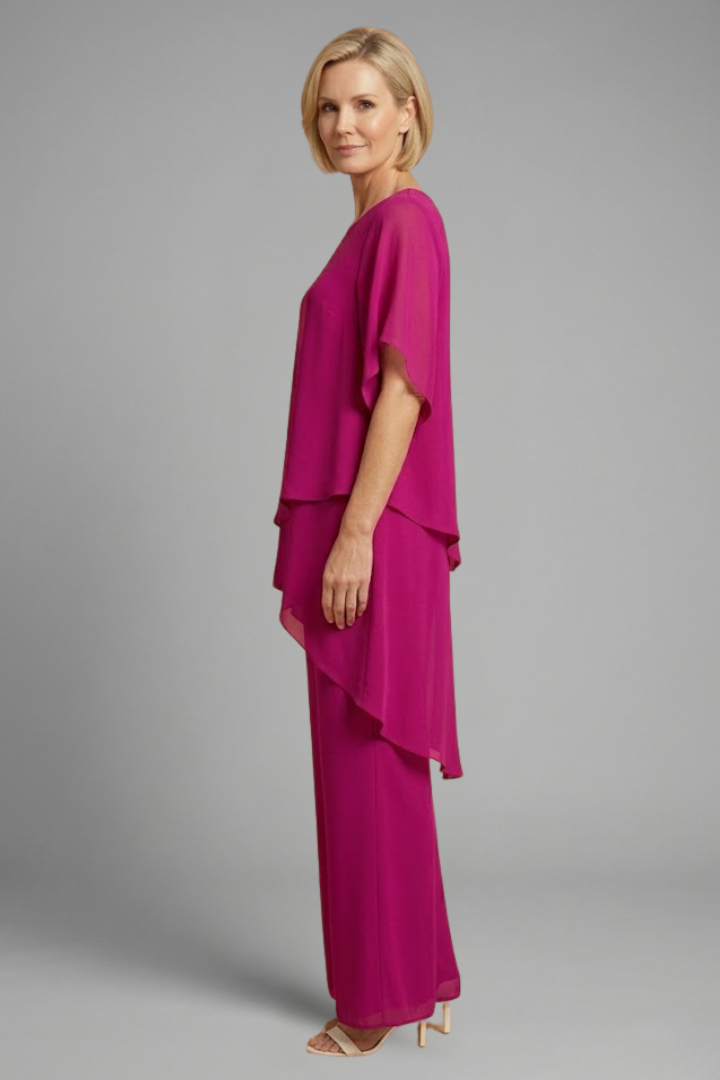 Women’s Top and Trousers Set with Asymmetric Hem and Wide Legs