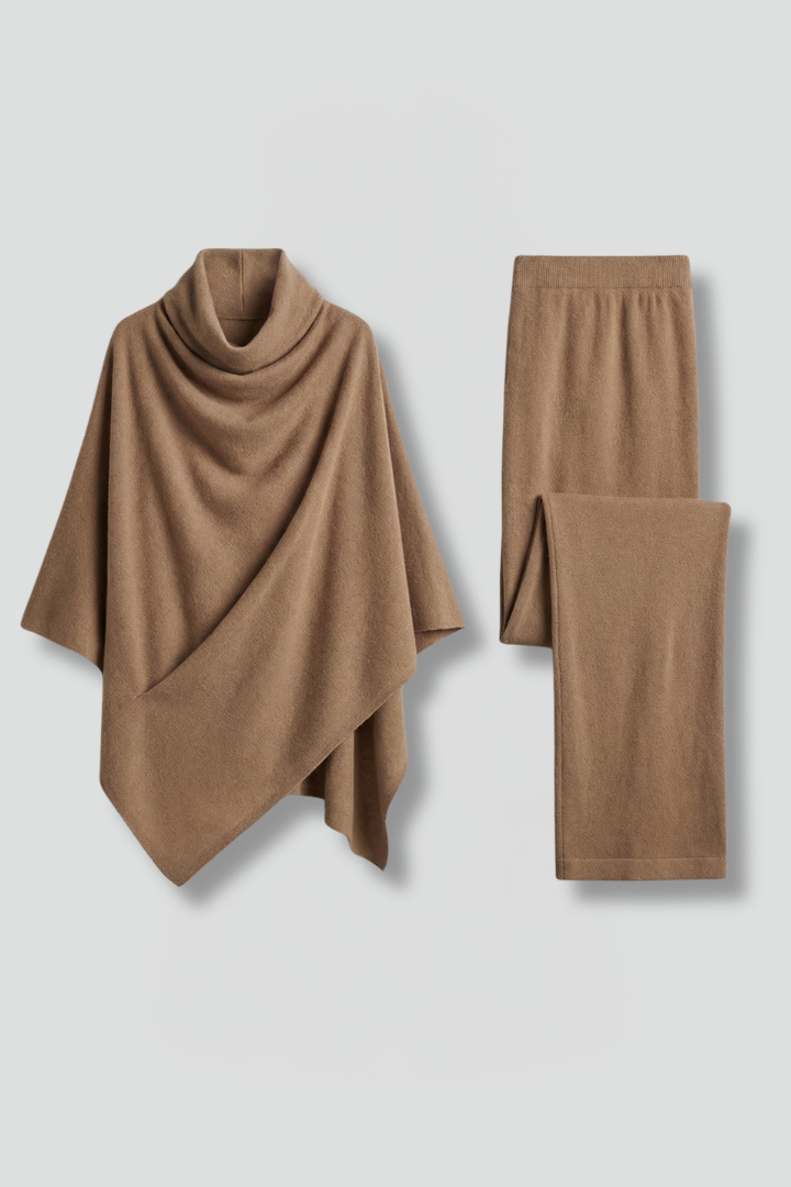 Women’s Top and Trousers Set with High Neck and Wide Sleeves