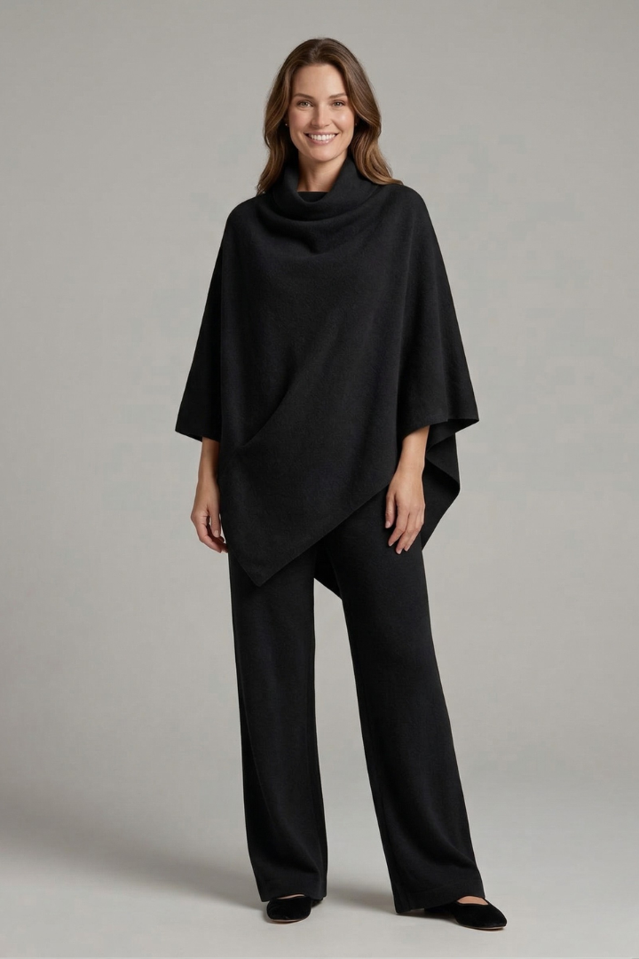 Women’s Top and Trousers Set with High Neck and Wide Sleeves