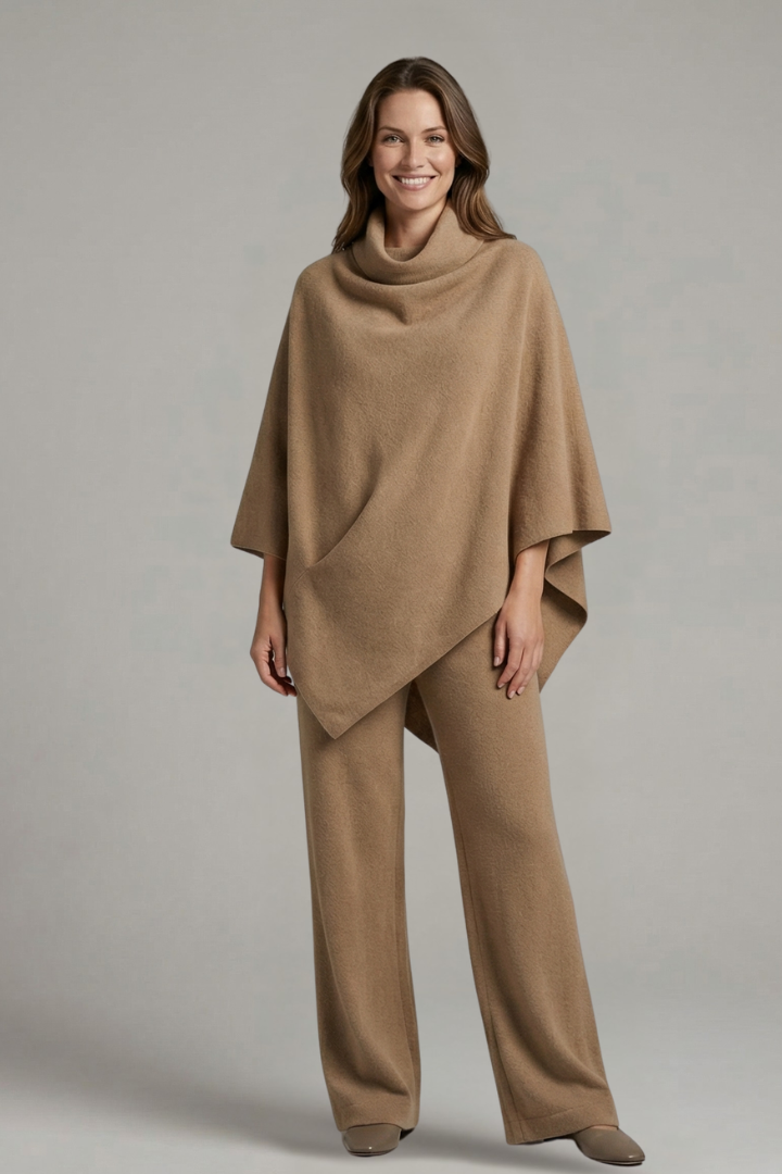 Women’s Top and Trousers Set with High Neck and Wide Sleeves