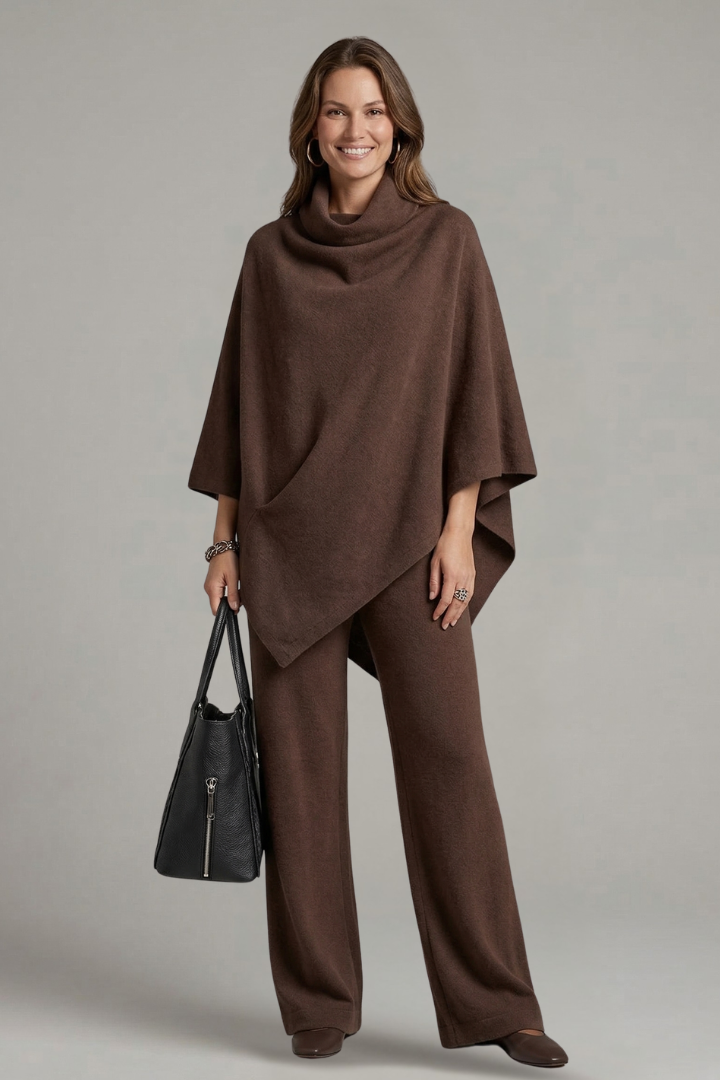 Women’s Top and Trousers Set with High Neck and Wide Sleeves