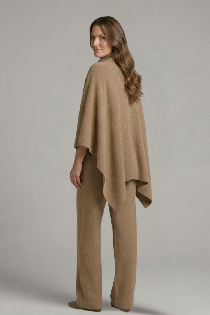 Women’s Top and Trousers Set with High Neck and Wide Sleeves