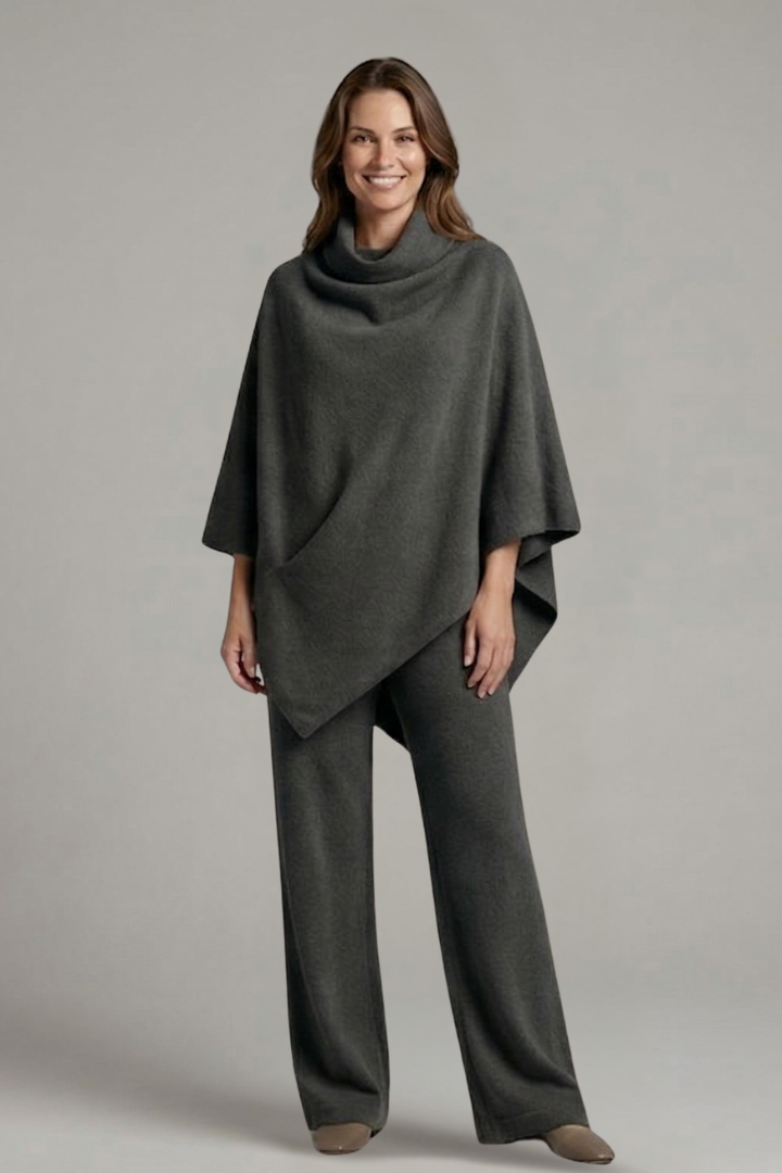 Women’s Top and Trousers Set with High Neck and Wide Sleeves