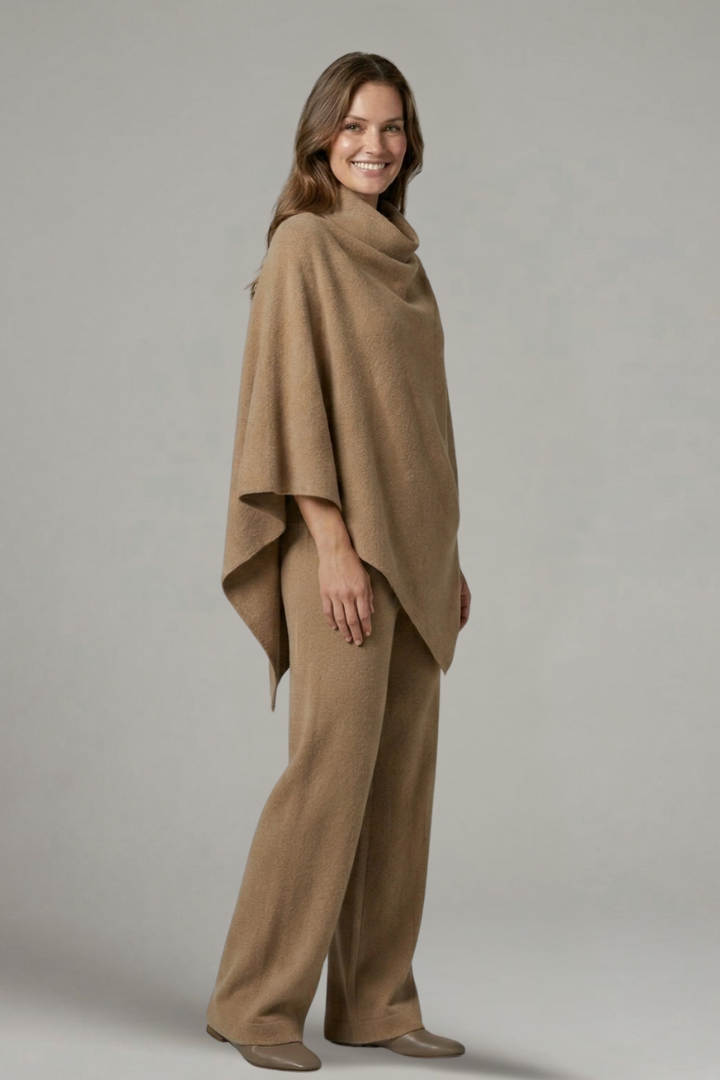 Women’s Top and Trousers Set with High Neck and Wide Sleeves
