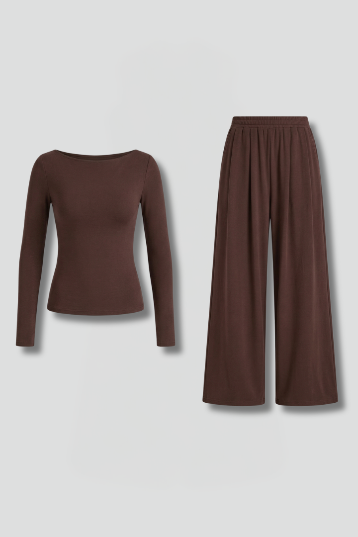 Women’s Top and Trousers Set with Relaxed Fit and Long Sleeves