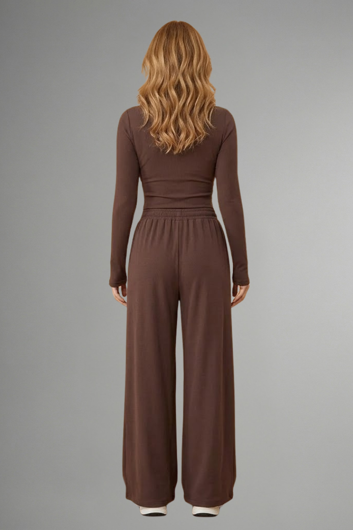 Women’s Top and Trousers Set with Relaxed Fit and Long Sleeves