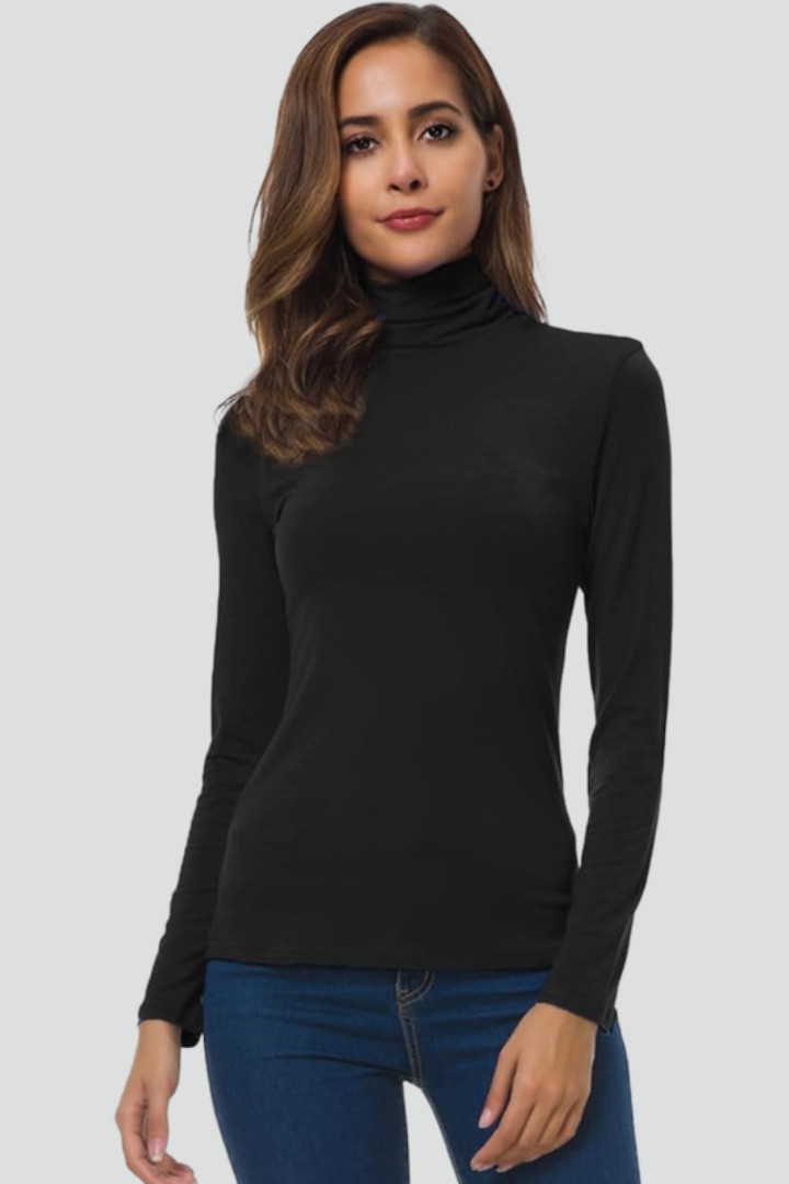 Women’s Turtleneck Sweater with Long Sleeves and Plain Surface