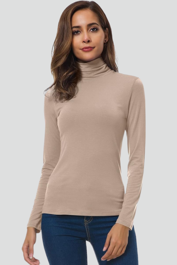 Women’s Turtleneck Sweater with Long Sleeves and Plain Surface