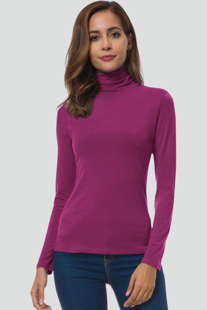 Women’s Turtleneck Sweater with Long Sleeves and Plain Surface