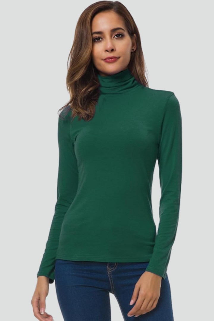 Women’s Turtleneck Sweater with Long Sleeves and Plain Surface