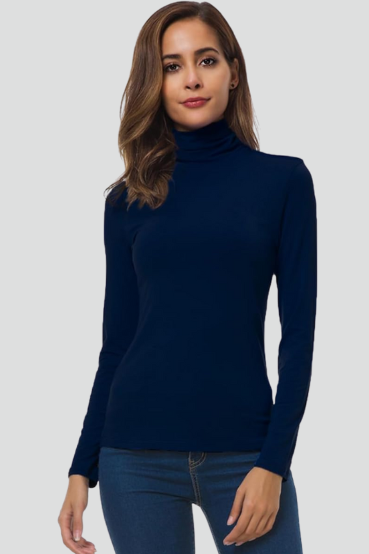 Women’s Turtleneck Sweater with Long Sleeves and Plain Surface