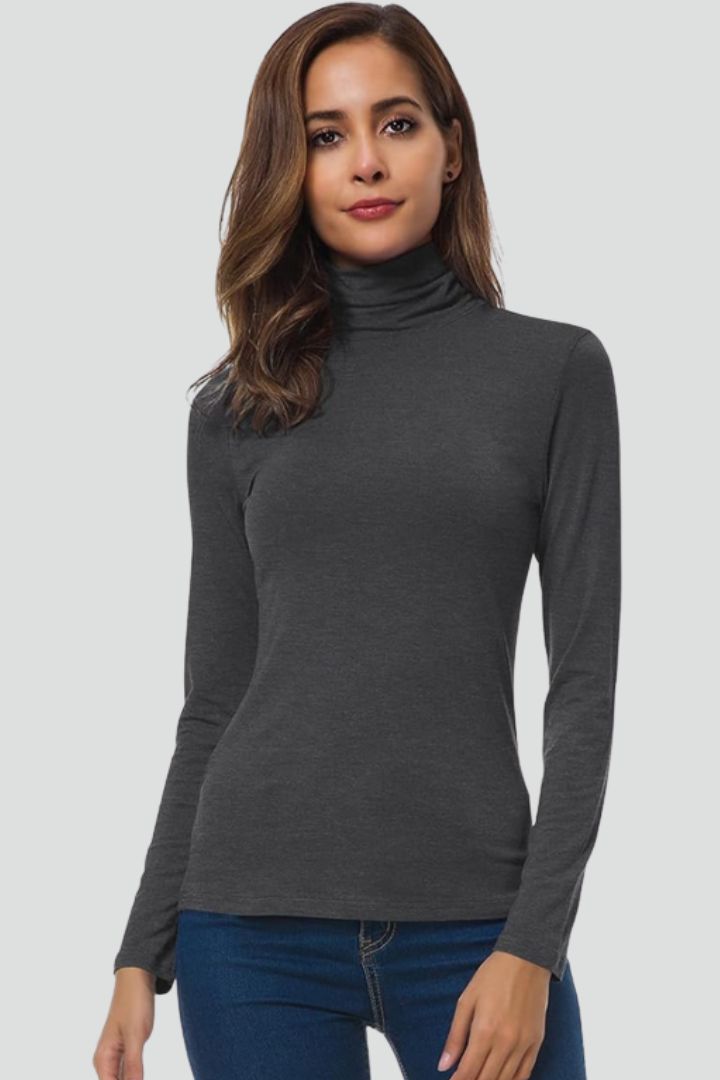 Women’s Turtleneck Sweater with Long Sleeves and Plain Surface