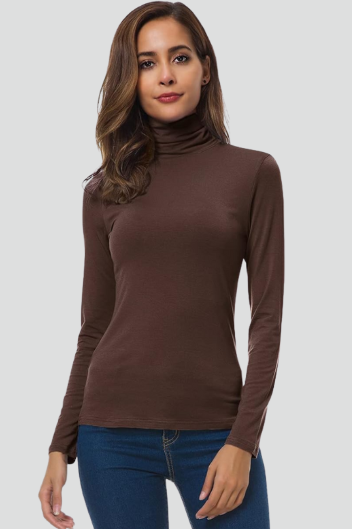 Women’s Turtleneck Sweater with Long Sleeves and Plain Surface