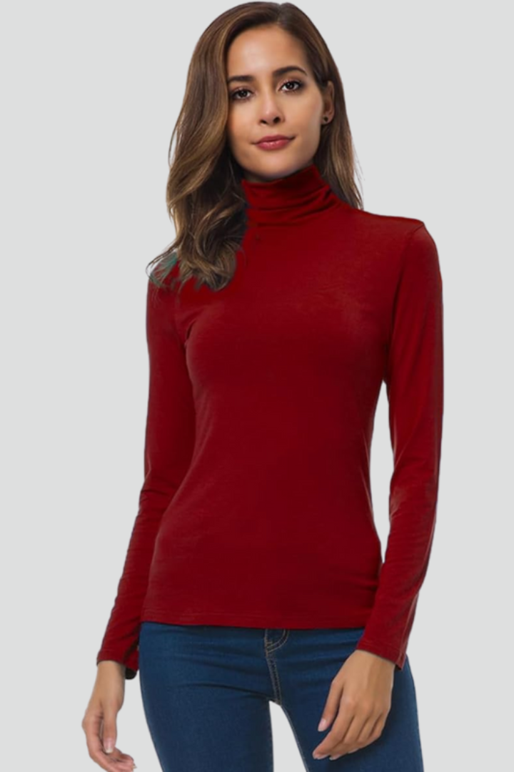 Women’s Turtleneck Sweater with Long Sleeves and Plain Surface