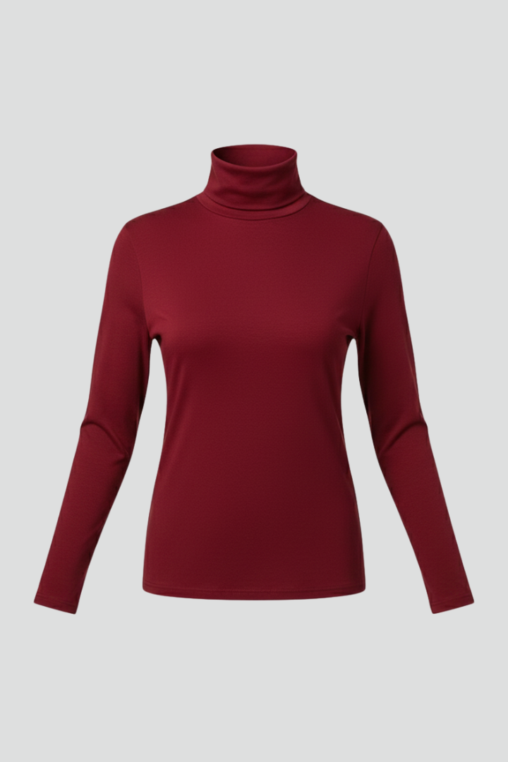 Women’s Turtleneck Sweater with Long Sleeves and Plain Surface