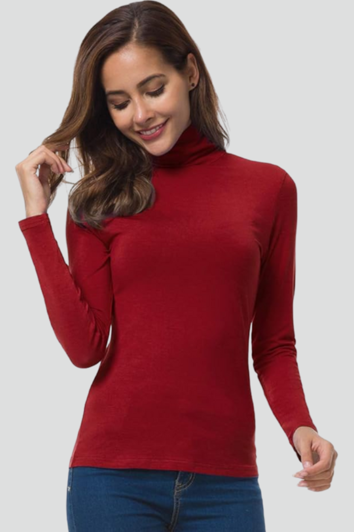 Women’s Turtleneck Sweater with Long Sleeves and Plain Surface