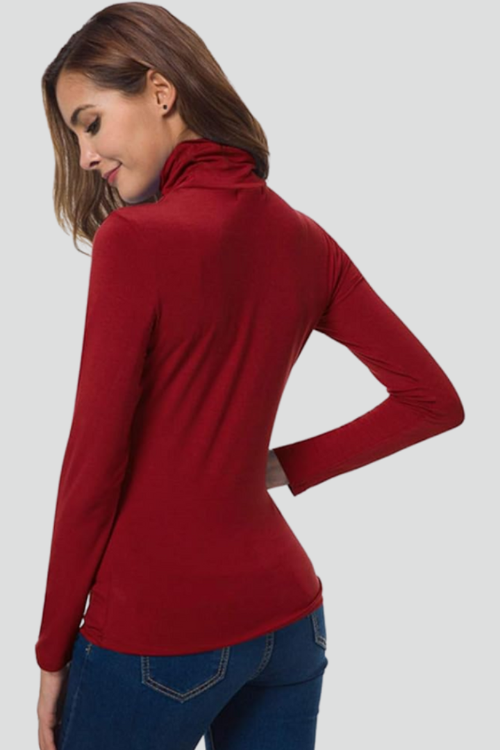 Women’s Turtleneck Sweater with Long Sleeves and Plain Surface