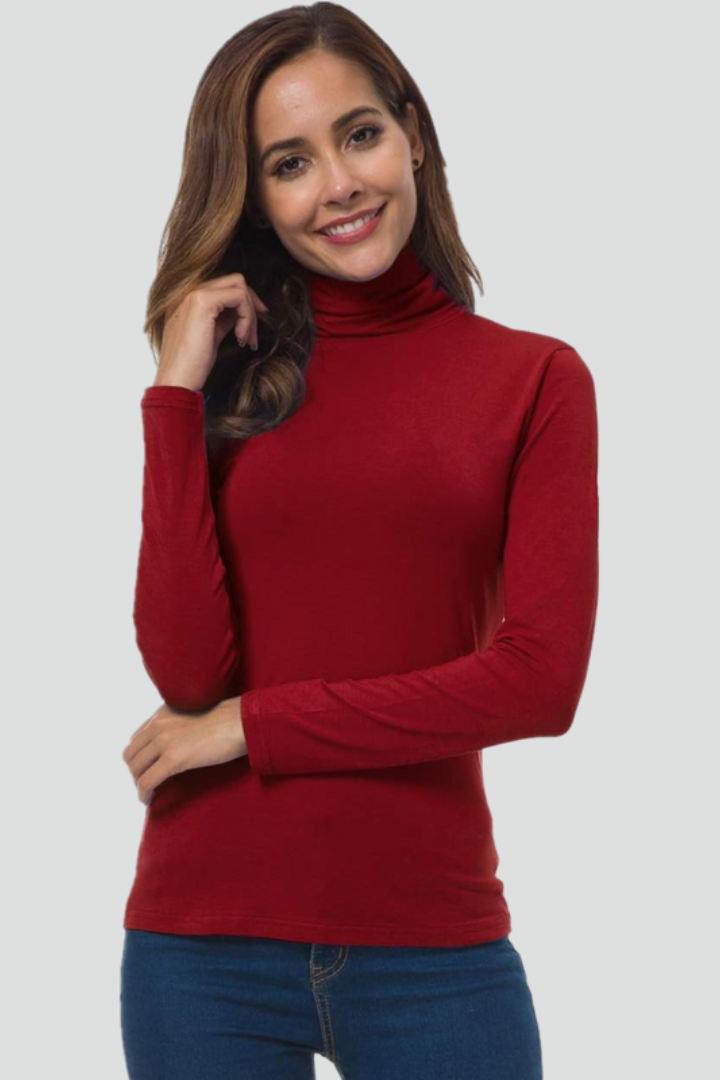 Women’s Turtleneck Sweater with Long Sleeves and Plain Surface