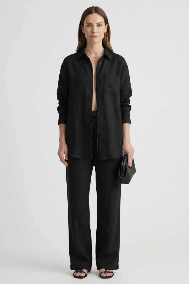 Women’s Two-Piece Set with Button Shirt and Straight Trousers