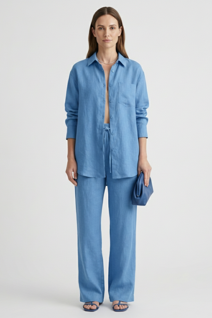 Women’s Two-Piece Set with Button Shirt and Straight Trousers