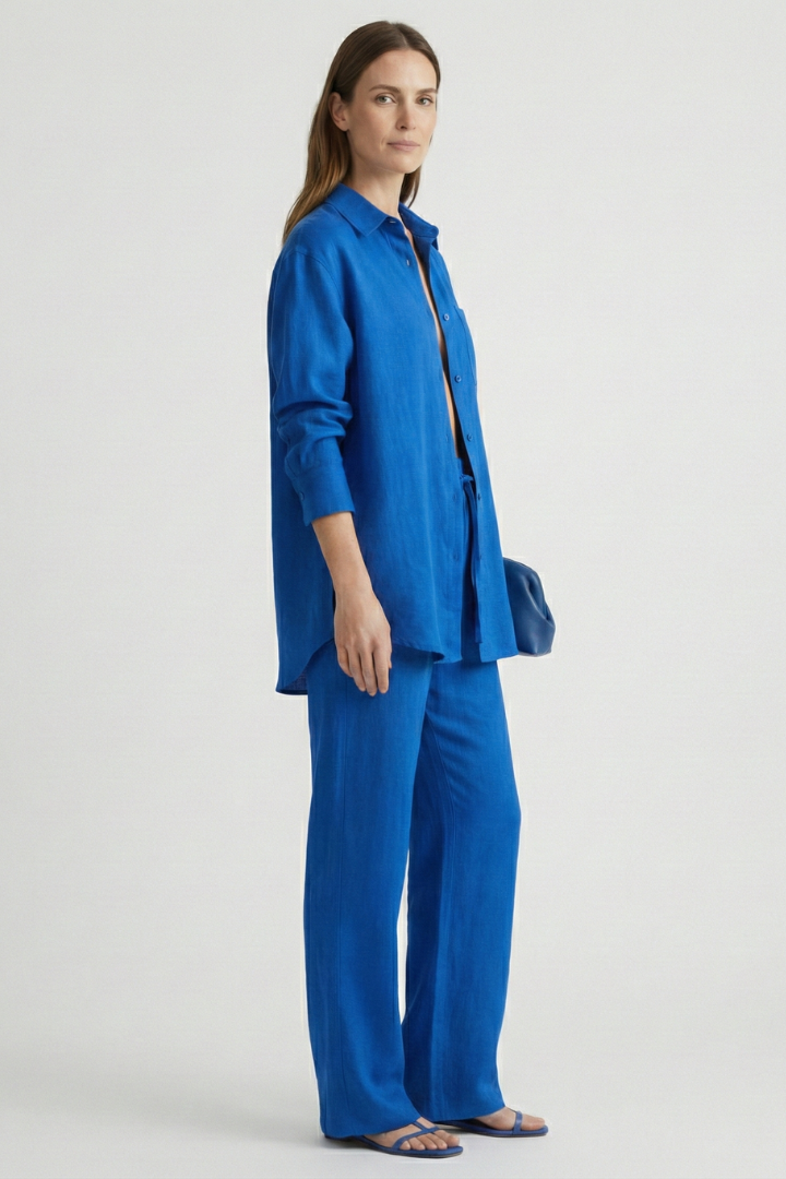 Women’s Two-Piece Set with Button Shirt and Straight Trousers