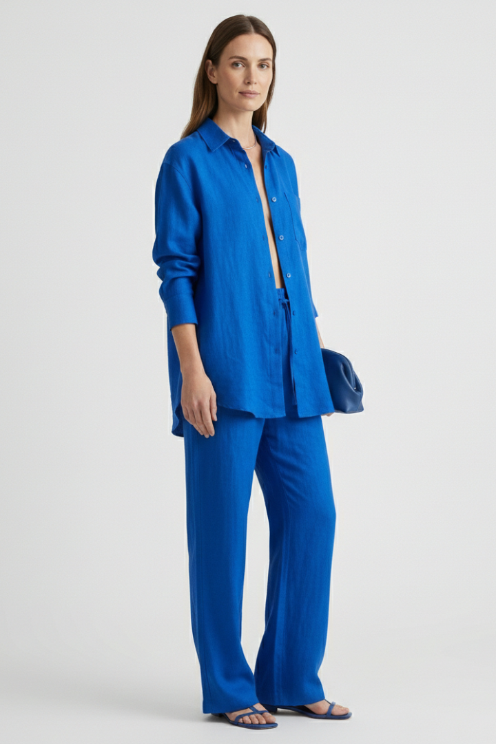 Women’s Two-Piece Set with Button Shirt and Straight Trousers