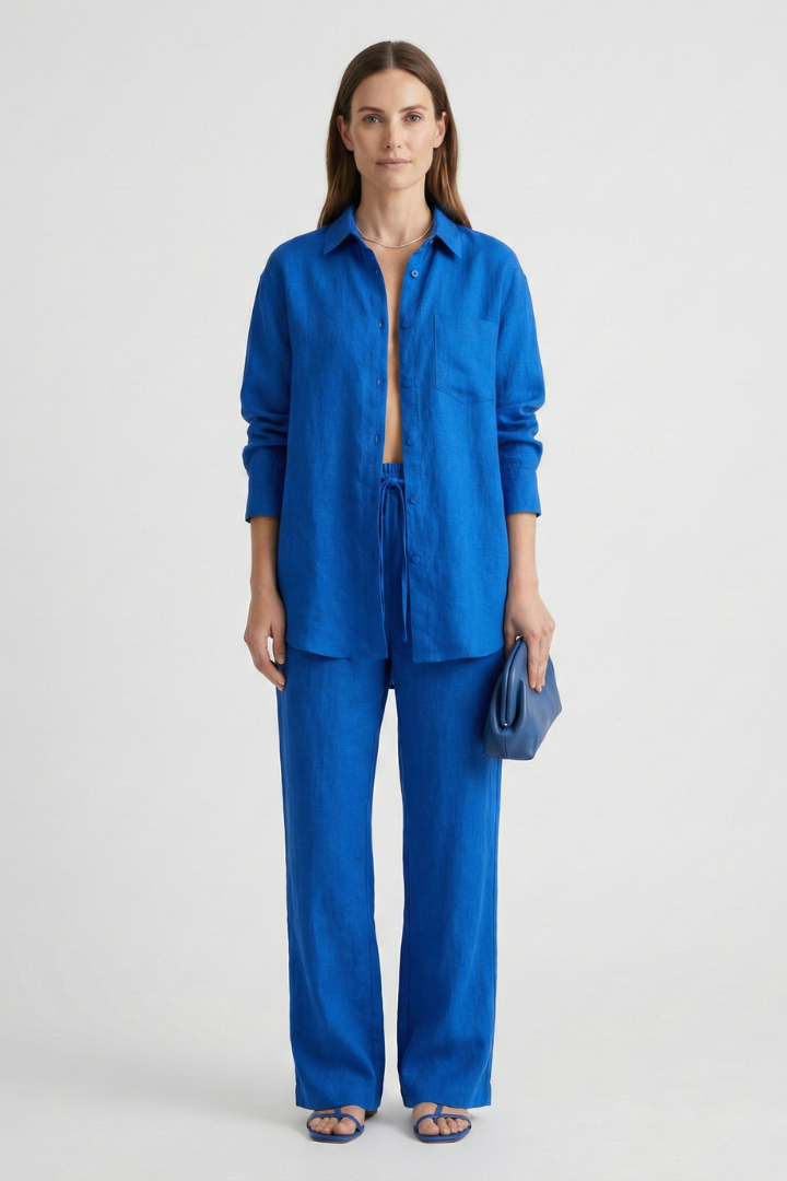 Women’s Two-Piece Set with Button Shirt and Straight Trousers