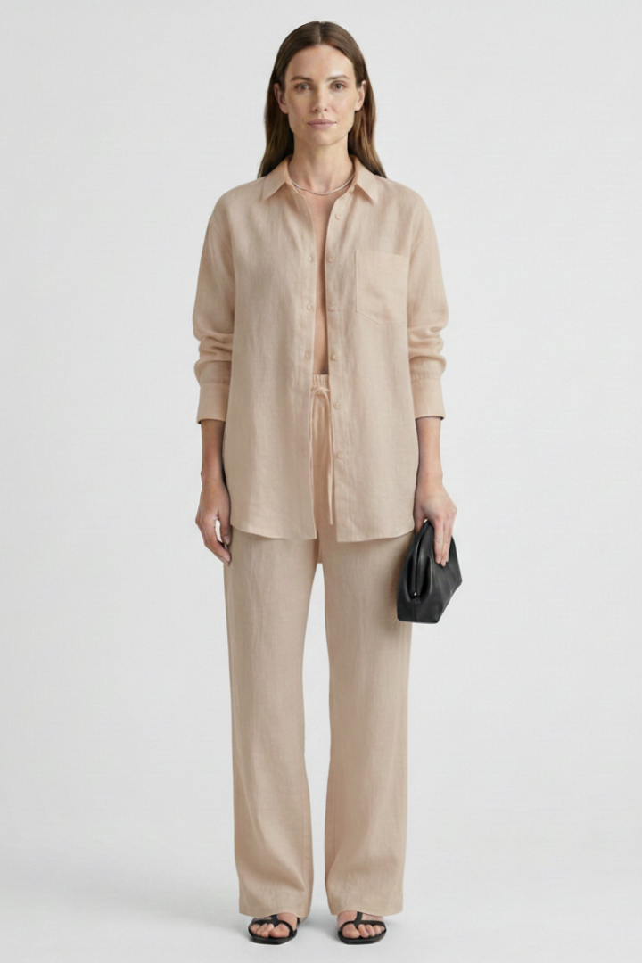 Women’s Two-Piece Set with Button Shirt and Straight Trousers