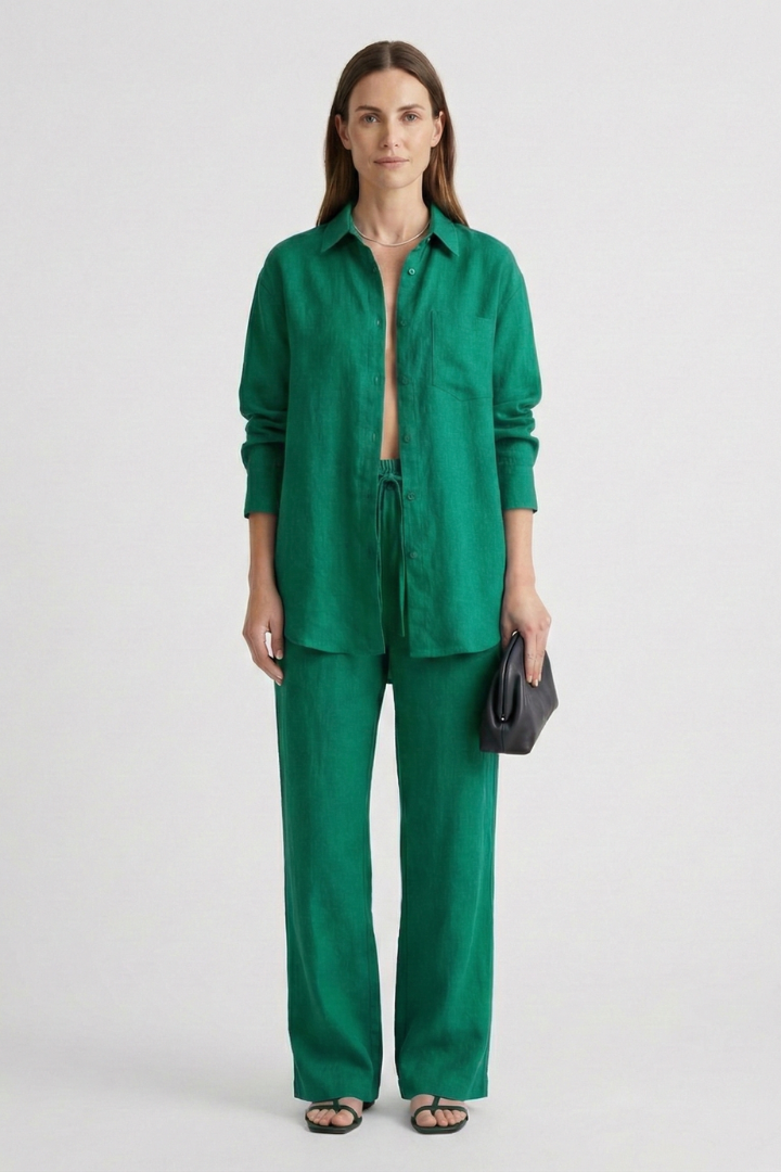 Women’s Two-Piece Set with Button Shirt and Straight Trousers