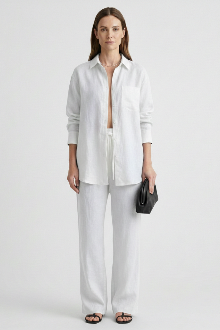 Women’s Two-Piece Set with Button Shirt and Straight Trousers