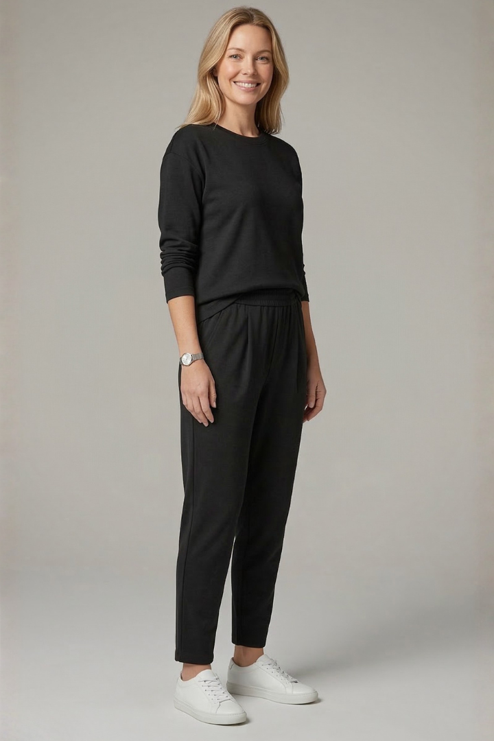 Women’s Two-Piece Set with Crew Neck Top and Tapered Trousers
