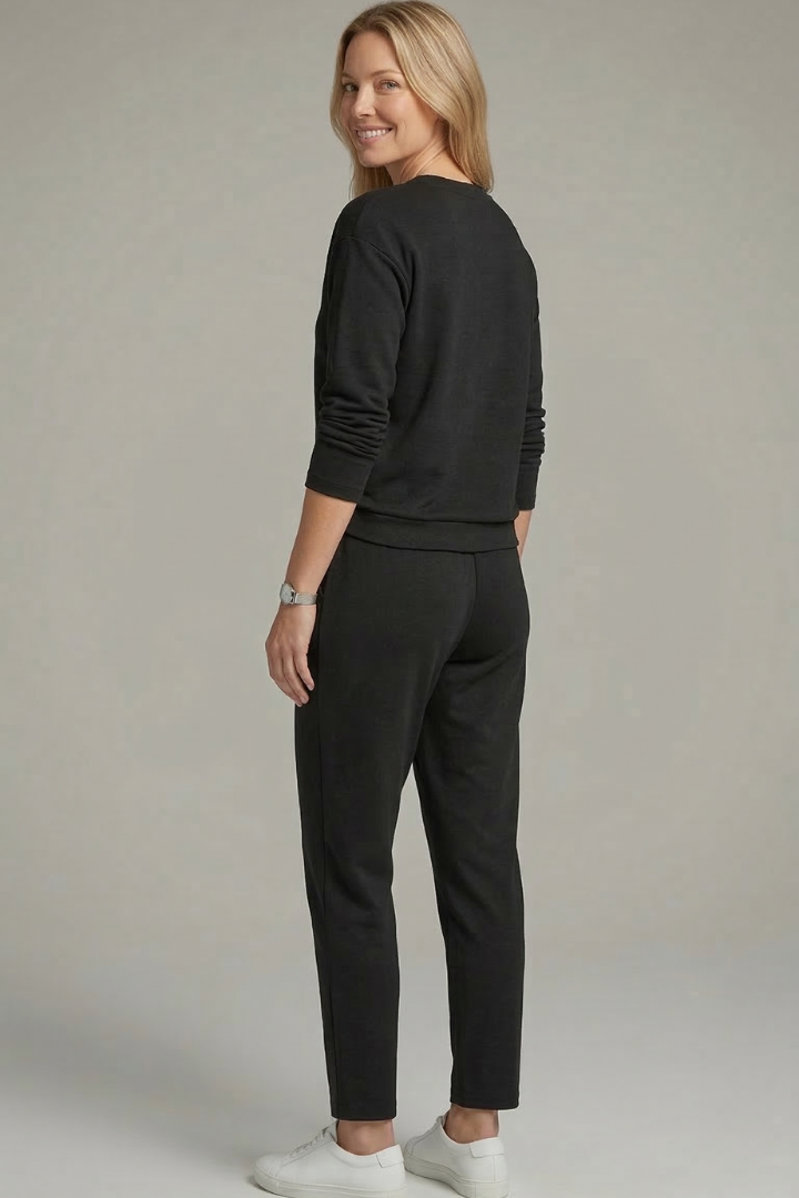 Women’s Two-Piece Set with Crew Neck Top and Tapered Trousers