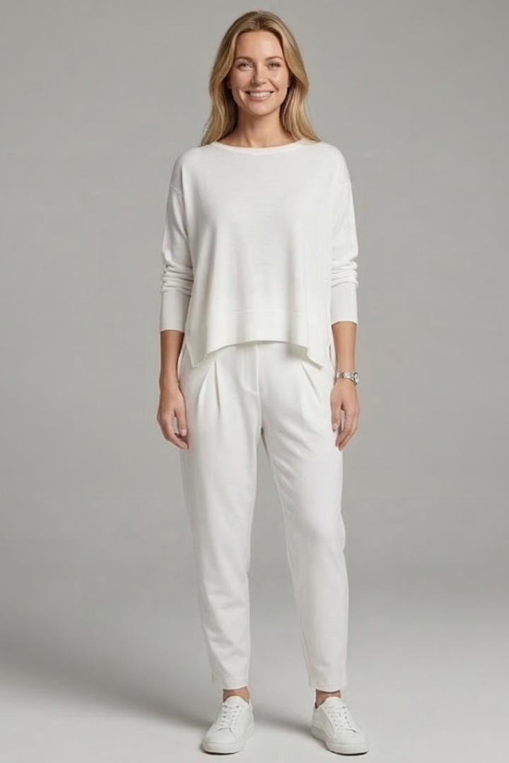 Women’s Two-Piece Set with Crew Neck Top and Tapered Trousers