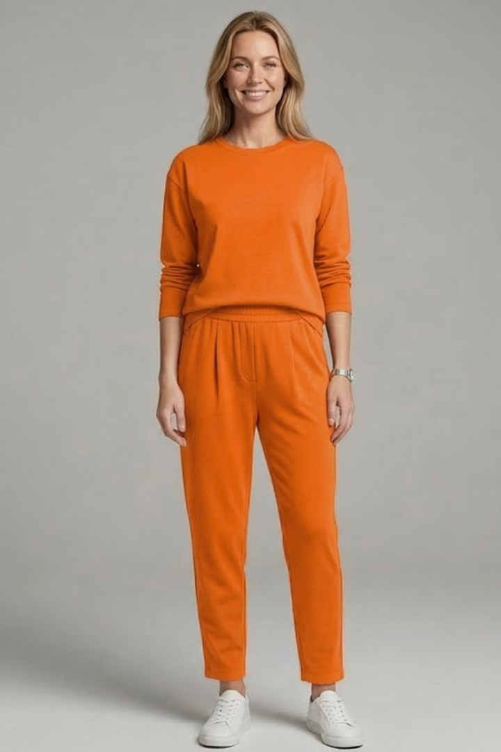 Women’s Two-Piece Set with Crew Neck Top and Tapered Trousers