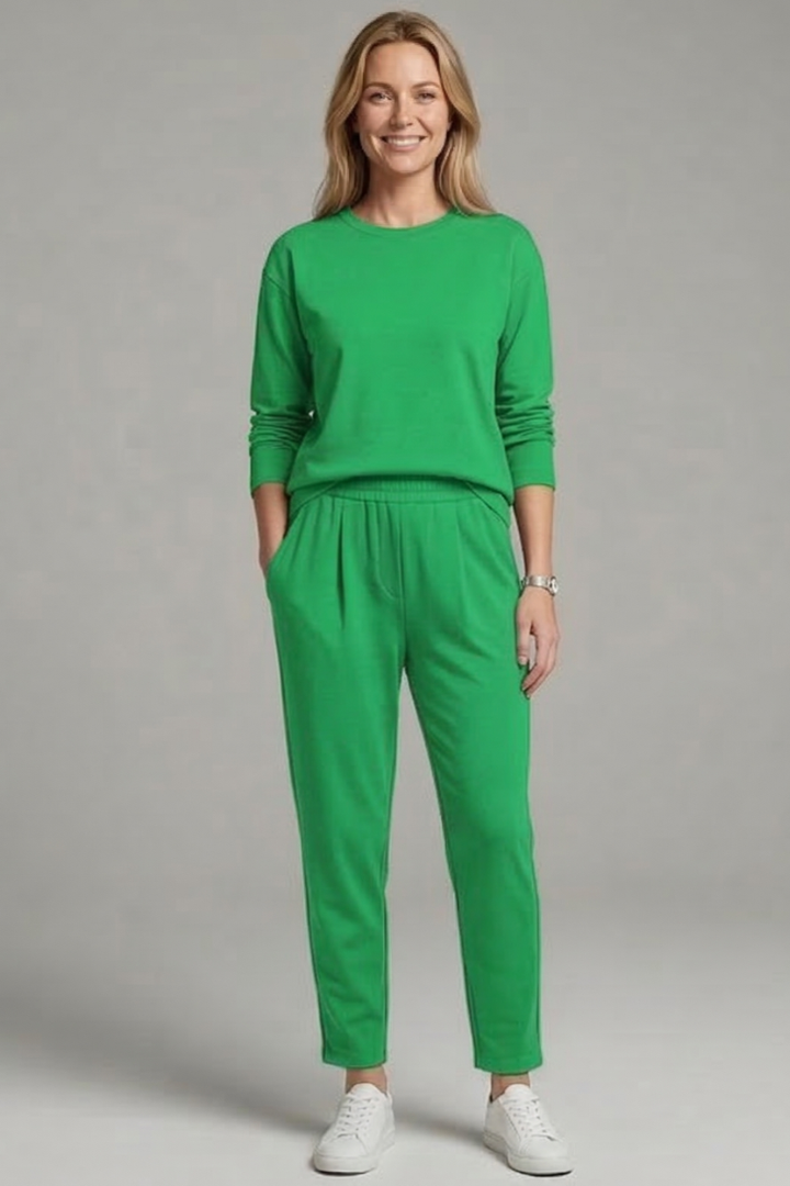 Women’s Two-Piece Set with Crew Neck Top and Tapered Trousers