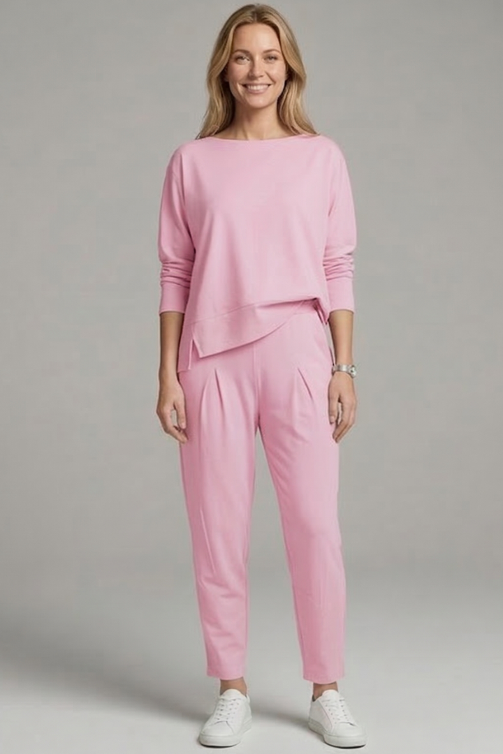 Women’s Two-Piece Set with Crew Neck Top and Tapered Trousers