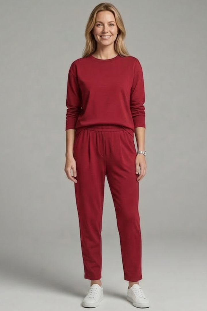 Women’s Two-Piece Set with Crew Neck Top and Tapered Trousers