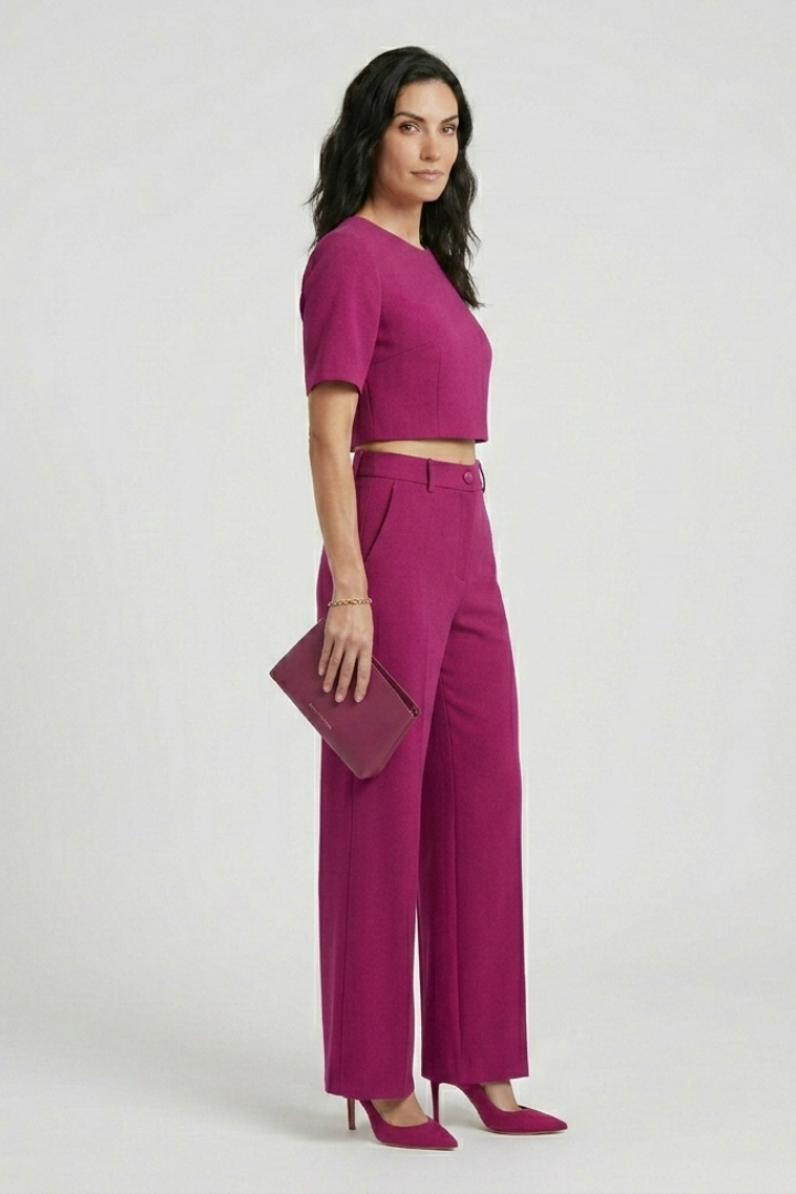 Women’s Two Piece Set with Short Sleeve Top and Wide Leg Trousers