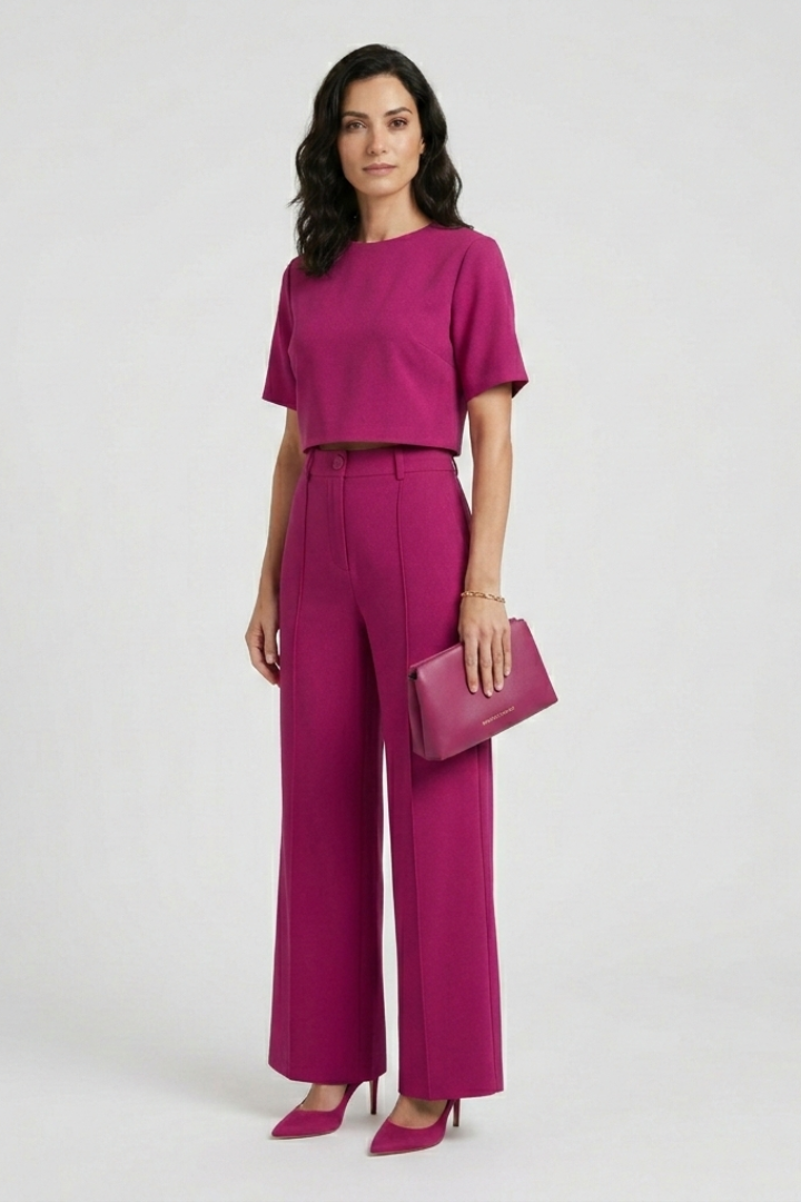 Women’s Two Piece Set with Short Sleeve Top and Wide Leg Trousers
