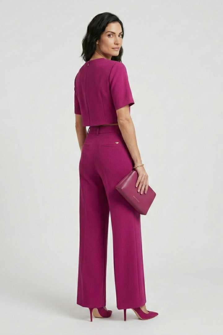 Women’s Two Piece Set with Short Sleeve Top and Wide Leg Trousers