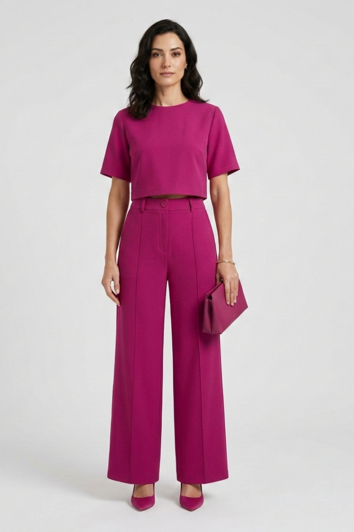 Women’s Two Piece Set with Short Sleeve Top and Wide Leg Trousers