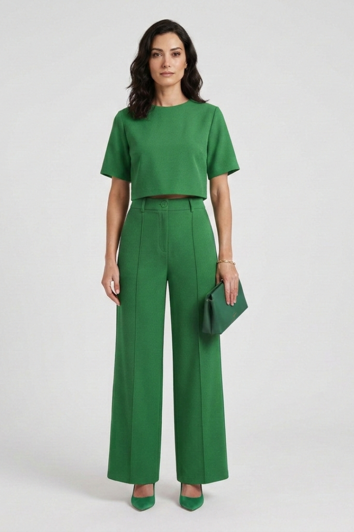 Women’s Two Piece Set with Short Sleeve Top and Wide Leg Trousers