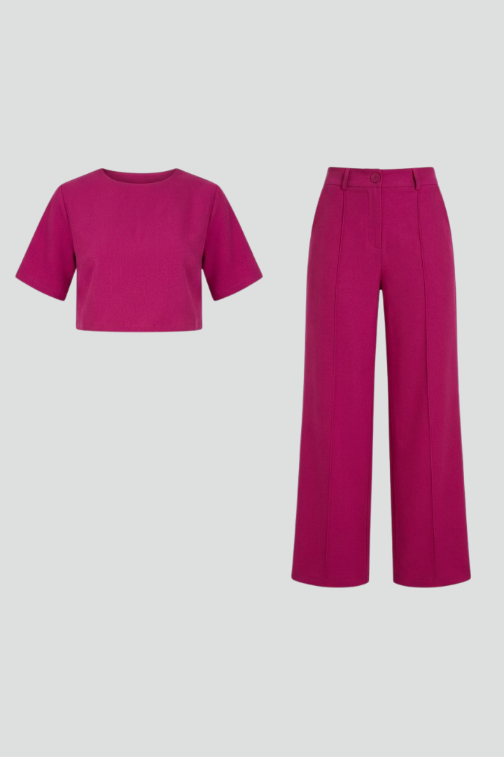 Women’s Two Piece Set with Short Sleeve Top and Wide Leg Trousers