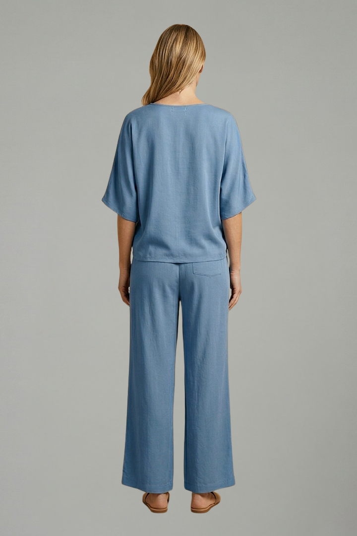 Women’s Two Piece Trousers Set with V Neck and Wide Leg