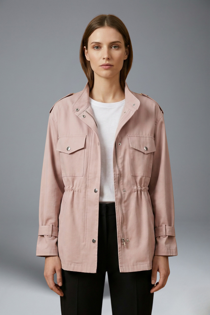Women’s Utility Jacket with Double Breasted Closure and Belt