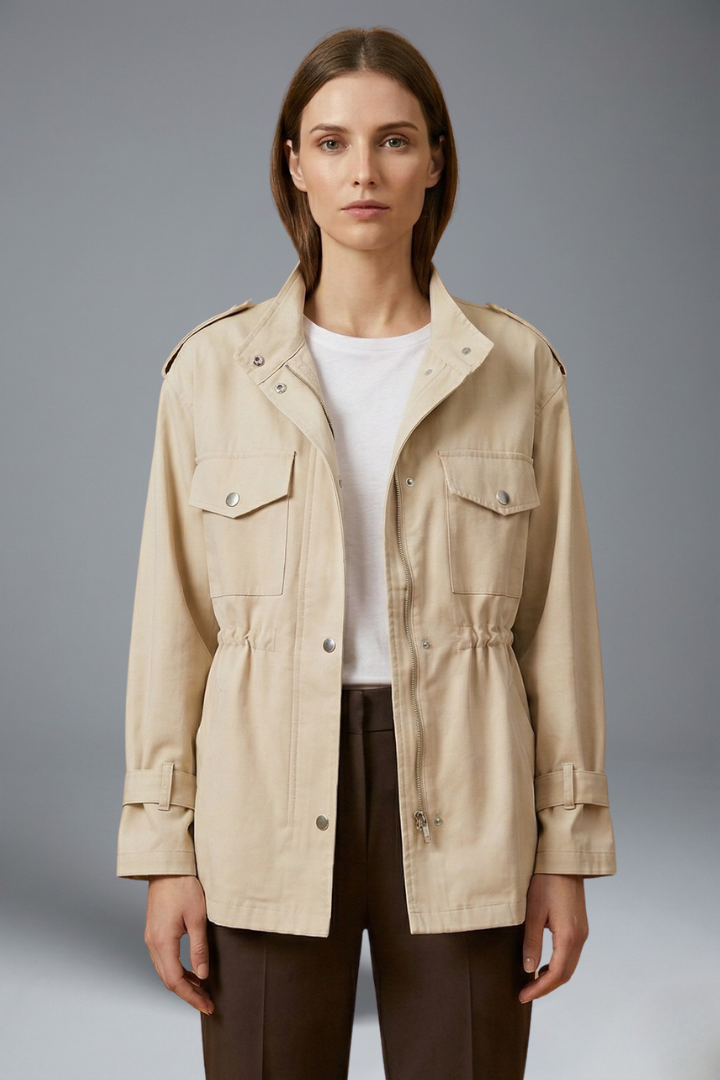 Women’s Utility Jacket with Double Breasted Closure and Belt