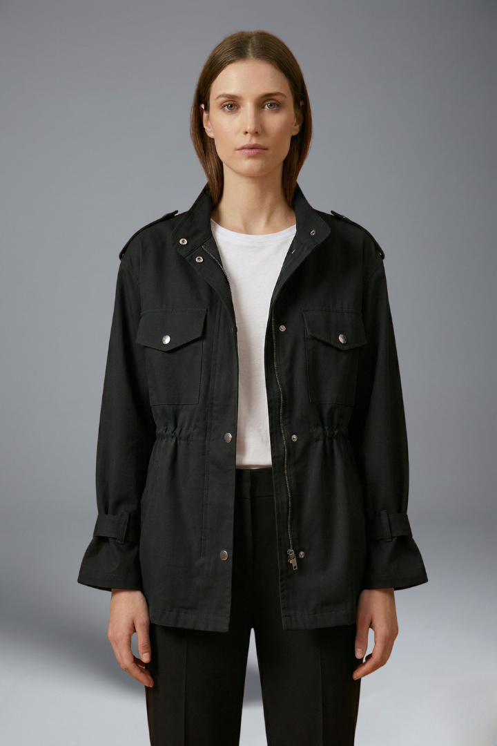 Women’s Utility Jacket with Double Breasted Closure and Belt