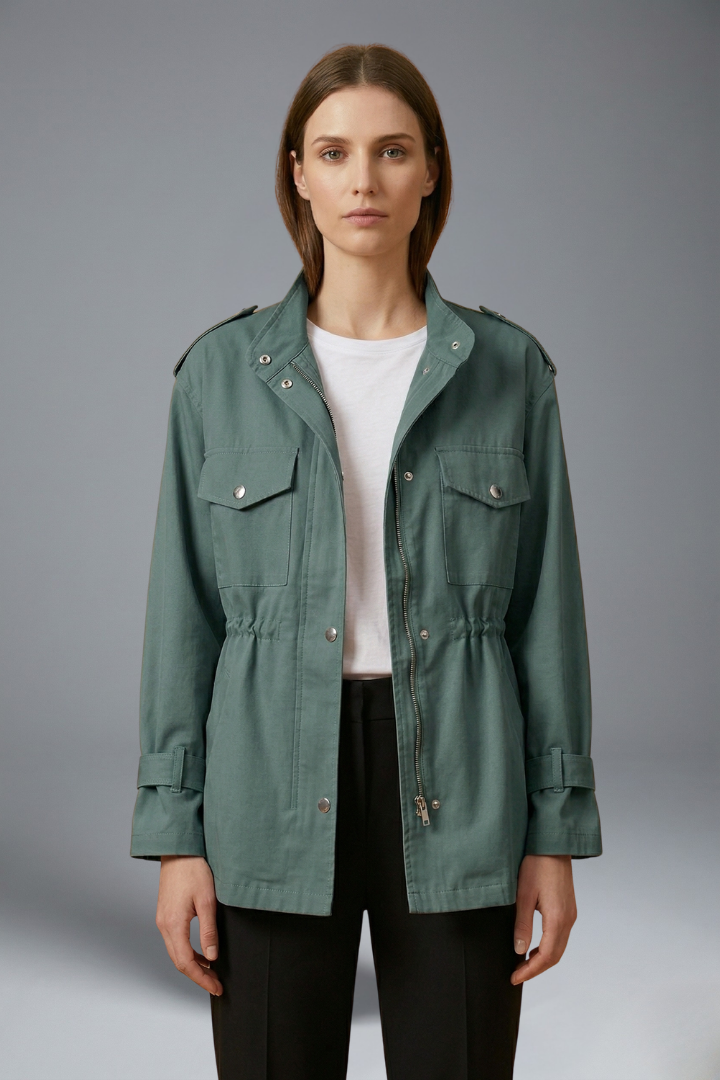 Women’s Utility Jacket with Double Breasted Closure and Belt