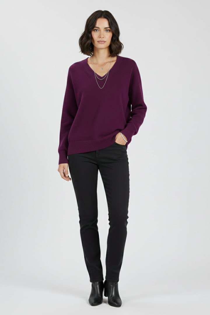 Women’s V-Neck Sweater with Long Sleeves and Pullover Design